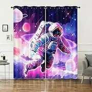 AILONEN Astronaut Window Curtain for Kids Bedroom Decor,Purple Galaxy Space Curtain for Living Room Decor,Romantic Dreams Window Drapes 2 Panels Set,38" W x 45" H