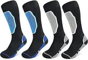 [EOAMGO] Kids Ski Socks, 2 Pairs Kids Thermal Socks, Warm Knee High Thick Sports Socks, Winter Snow Socks for Ski, Snowboard, Snowshoe, Hiking, Grey/Black/Blue, One Size