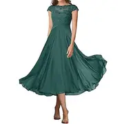 A-Line Mother of the Bride Dress Elegant Simple Crew Neck Ankle Length Chiffon Short Sleeve with Pleats Solid Color 2025