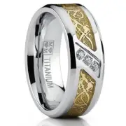 Men's Titanium Wedding Ring Engagement Band w Dragon Design w Cubic Zircon NEW*