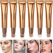 Liquid Contour Stick Wand, Liquid Face Concealer Contouring Blush Beauty Wand with Cushion Applicator, Lightweight Blendable Super Silky Cream Contour Stick (1Set/6Pcs)