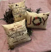 3 Christmas Primitive Style Pillows Decorative Coffee Stained Rustic Ornies