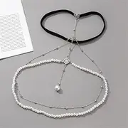[HAMKVBPR] Ankle Bracelet Simple Multi-Layer Pearl Chain Leg Chain Long Body Chain for Women and Girls(Silver)