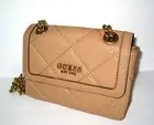 Guess Women's Abey Handbag Shoulder Flap Chain Purse Beige NEWNWT