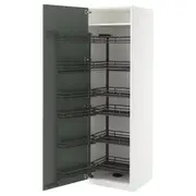 METOD high cabinet with pull-out larder, white/Nickebo matt grey-green, 60x60x200 cm