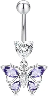 KoyeKei 14G Butterfly Belly Button Ring 925 Sterling Silver Belly Rings Dangling Hypoallergenic Navel Piercing Jewelry Body Navel Rings Gifts for Women