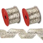 2 Pcs 10 Yard 2.5 Inch Glitter Mesh Wired Ribbon Webbed Sequin Rose Gold