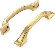 KOOFIZO Square Foot Craftsman Cabinet Bow Pull - Brushed Gold Furniture Handle, 3 Inch/76mm Screw Spacing, 10-Pack for Kitchen Cupboard Door, Bedroom Dresser Drawer, Bathroom Wardrobe Hardware