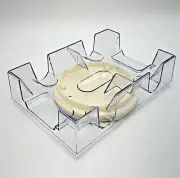 Double Deck Card Tray Holder Rotating Lazy Susan Caddy Clear Lucite Plastic Hard
