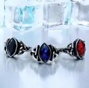 AU Titanium Stainless Steel Biker Punk Domineering Blue Black Carved Stone Ring