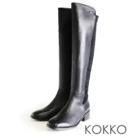 在飛比找momo購物網優惠-【KOKKO 集團】顯瘦個性百搭圓頭拼接麂皮長靴(黑色)