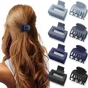 Oeusnael 8 PCS Hair Clips for Women and Girls - 2 Styles Double Row Teeth and Rectangle Small Claw Clips for Thin/Medium Fine Hair, Matte Non-slip Square Clips, Strong Hold Jaw Clips, Blue
