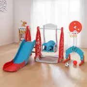 140cm 6-in1 Keezi Kids Slide Swing Set Basketball Hoop Rings Football Outdoor Toys Red