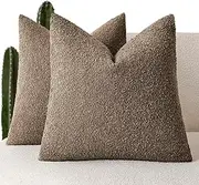 [Foindtower] Pack of 2 Textured Boucle Throw Pillow Covers Accent Solid Pillow Cases Cozy Soft Decorative Couch Cushion Case for Chair Sofa Bedroom Living Room Home Decor 18x18 Inch Light Brown