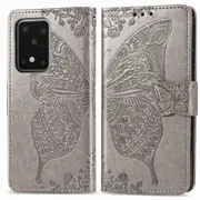 For Samsung Galaxy S20 Ultra Case, Butterfly PU Leather Wallet Cover with Lanyard & Stand, Gray