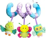 Baby Car Seat Toys with Hangings Rattle, Activity Spiral Plush Stroller bar Crib Toy Accessories for boy or Girl(Sky)
