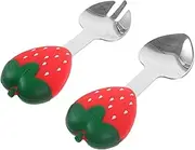 Zerodeko Boys and Girls Cutlery Set Strawberry Short Handle Fork Spoon Toddler Training Tableware