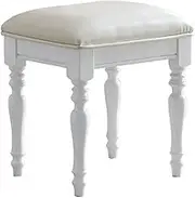 Vanity Stool Bedroom Vanity Chair Upholstered Seat Bedroom Wooden Vanity Stool Piano Stool Dining Stool PU Leather Solid Wood Stool Legs(White)