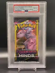 Pokemon Sun & Moon Unified Minds Mewtwo and Mew Dollar Tree 3 Card Pack PSA 8