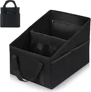 QIOON Car Organizer - Automotive Organizer for Front And Back Seat or Floor, Car Caddy Organizer with Divide, Handles and Multiple Mesh Pockets for Travel Organization of Trunk, Seats (Black)