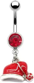 [Niaspi] 14G Cute Christmas Element Dangle Belly Button Ring 316L Surgical Steel Christmas Tree Hat Jingle Bells Snowflake Socks Belly Navel Rings Xmas Belly Piercing Jewelry for Women