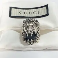 在飛比找蝦皮購物優惠-《正品》GUCCI 綴黑水晶獅頭戒指