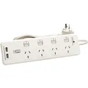 HPM D104PAUSBWE 4 Way Surge Powerboard Dual USB Switched 14W17 4-Way Individually Switched 4