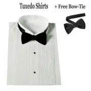 Men's Standard Cuff White Tuxedo Dress Shirt Wing Collar with Bow-Tie SG11