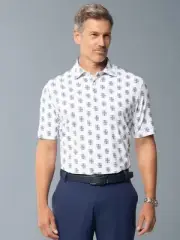 $100 IBKUL Men’s Short Sleeve Polo King Of Shapes Shirt-White/Blue- Medium -New