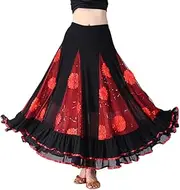 [Vseutiac] Flamenco Ballroom Waltz Dance Swing Skirt Sequined Floral Party Dress, Red, as described