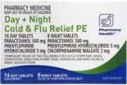 PHARMACY HEALTH PE COLD & FLU RELIEF DAY & NIGHT 24 TABLETS Same As Codral PE