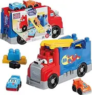[Mega Bloks] First Builders Toddler Building Blocks Toy Set, Build & Race Rig with 19 Pieces, 2 Race Cars and Storage, Red, Ages 1+ Years