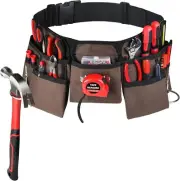 19 Pocket Brown and Black Heavy Duty Construction Tool Belt, Work Apron, Tool Po