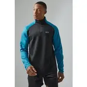 Mens Teal Active Gym Reg Fit Funnel Neck Track Gym Top