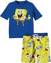 [Isaac Morris] Spongebob Squarepants Boys Swim Trunk & Rashguard Set