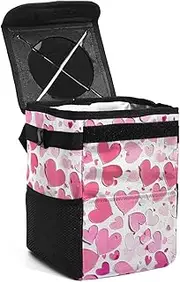 Car Trash Can with Lid,Bag Hanging Storage Pockets Leak-Proof,Portable Garbage Bin,Valentines Day Pink Heart Love You