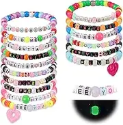 16 Pcs Rave Kandi Bracelets Set Glow In The Dark EDM Music Stretch Bracelets Multi Color Beaded Kandi Cuff Rave Accessories Jewelry Music Party Favor for Women Men Friends EDM Party Music Festival