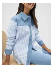 [Seed Heritage] Houndstooth Spliced Jacket in Blue Jay