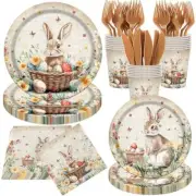 Easter Party Supplies,120Pcs Vintage Easter Paper Plates,Napkins,Knives,Forks