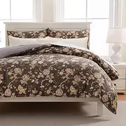 Zusbest Dark Brown Duvet Cover Set Queen Size 100% Cotton Shabby Vintage Floral Bedding Mocha Comforter Cover with Zipper, Soft Skin-Friendly Breathable, Peony Flower Print Bed Set, 3 Pcs