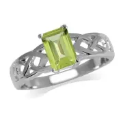 Octagon Peridot Birthstone 925 Sterling Silver Celtic Knot Solitaire Ring