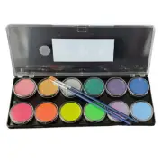Diamond FX Face Paint Palette - Metallic and Neon UV 12 x 10g + Two FREE brus...