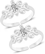 [Tongari] 925 Enthralling CZ Toe Rings in Pure 92.5 Sterling Silver for Women, Adjustable, Non-Precious Metal, No Gemstone