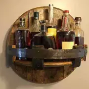Bar Vintage Wooden Wine Bottle Holder Round Shelf Wall Display Decor Rack