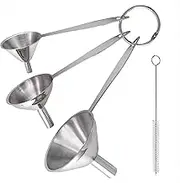 Taicols Stainless Steel Kitchen Funnel Set, 3 Pcs Mini Metal Funnels for Filling Bottles With 1 Cleaning Brush (Long)