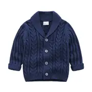 V-Neck Blue Button-Front Cardigan with Collars for Infant and Toddler