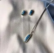 larimar jewelry solid 925 sterling silver Earrings And Pendant Set