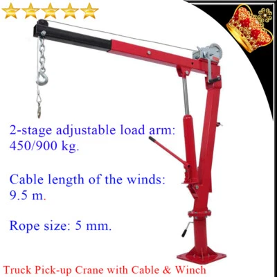 Hydraulic 450/900kg Truck Pickup Crane 360 Swivel Car Lift Pick-up Cable Hoist