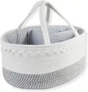 Baby Diaper Caddy, Nappy Organiser, 38 X25 X18 CM, Stylish Rope Nursery Stora...