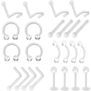 [Houhence] 24 Pcs Clear Piercing Retainer, Plastic Nose Studs Hide Piercing, Nipple Nose Rings, Transparent Ear Retainer, Bone Screw Nose Piercing for Earring, Barbells Cartilage, Tongue, Eyebrow,